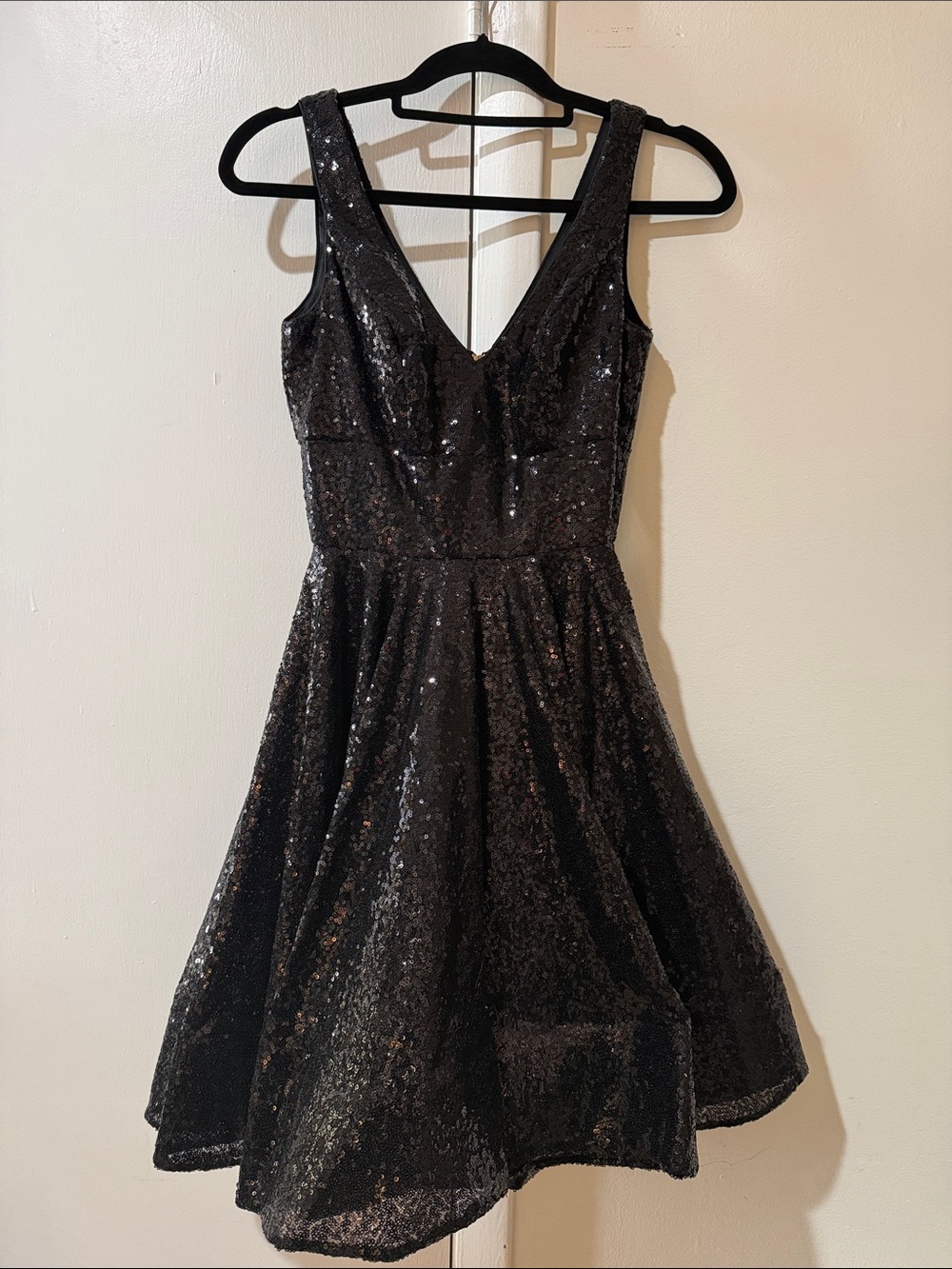 Black Sequin V-Neck Mini Dress